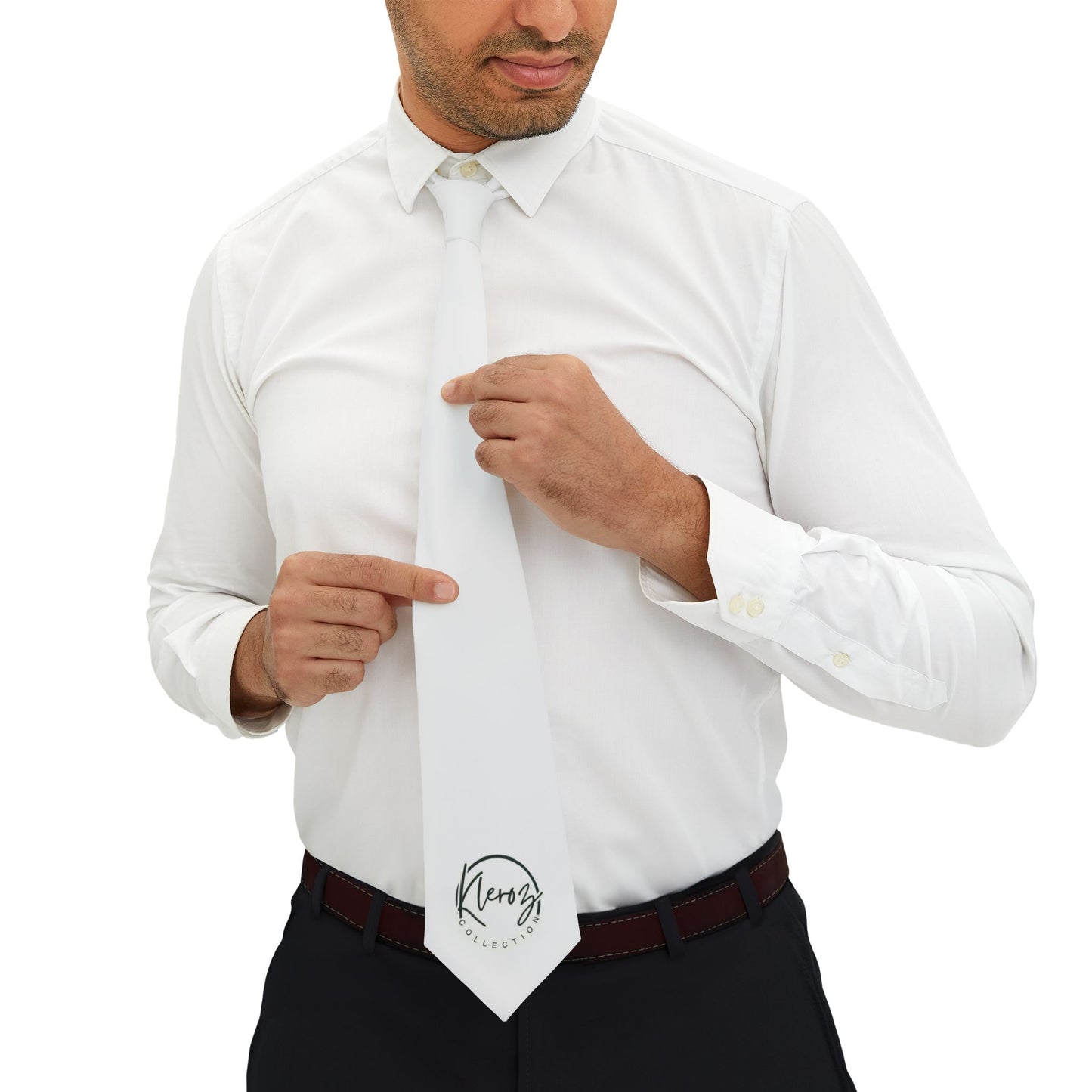 Sleek White Necktie with Elegant Logo for Formal Occasions