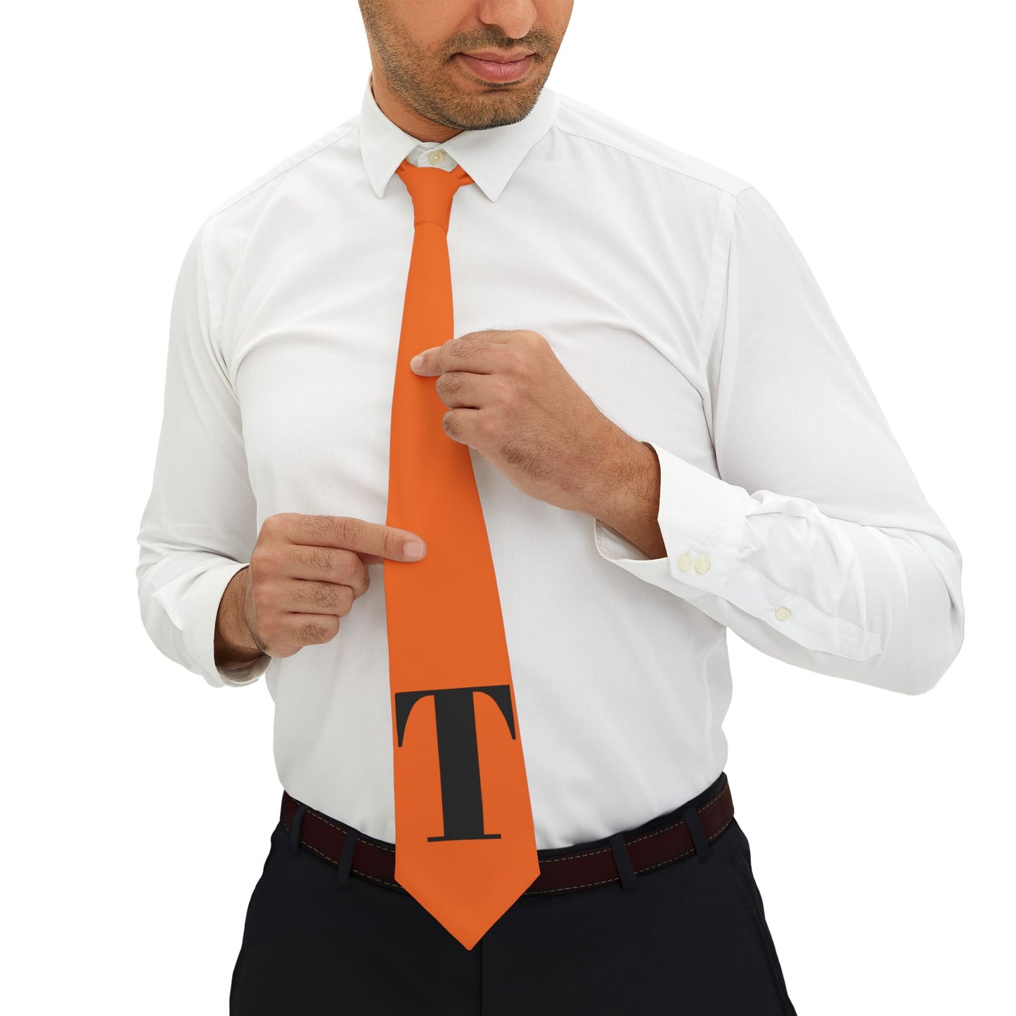 Bold Orange Necktie with Letter T - Stylish Accessory for Smart Casual Looks