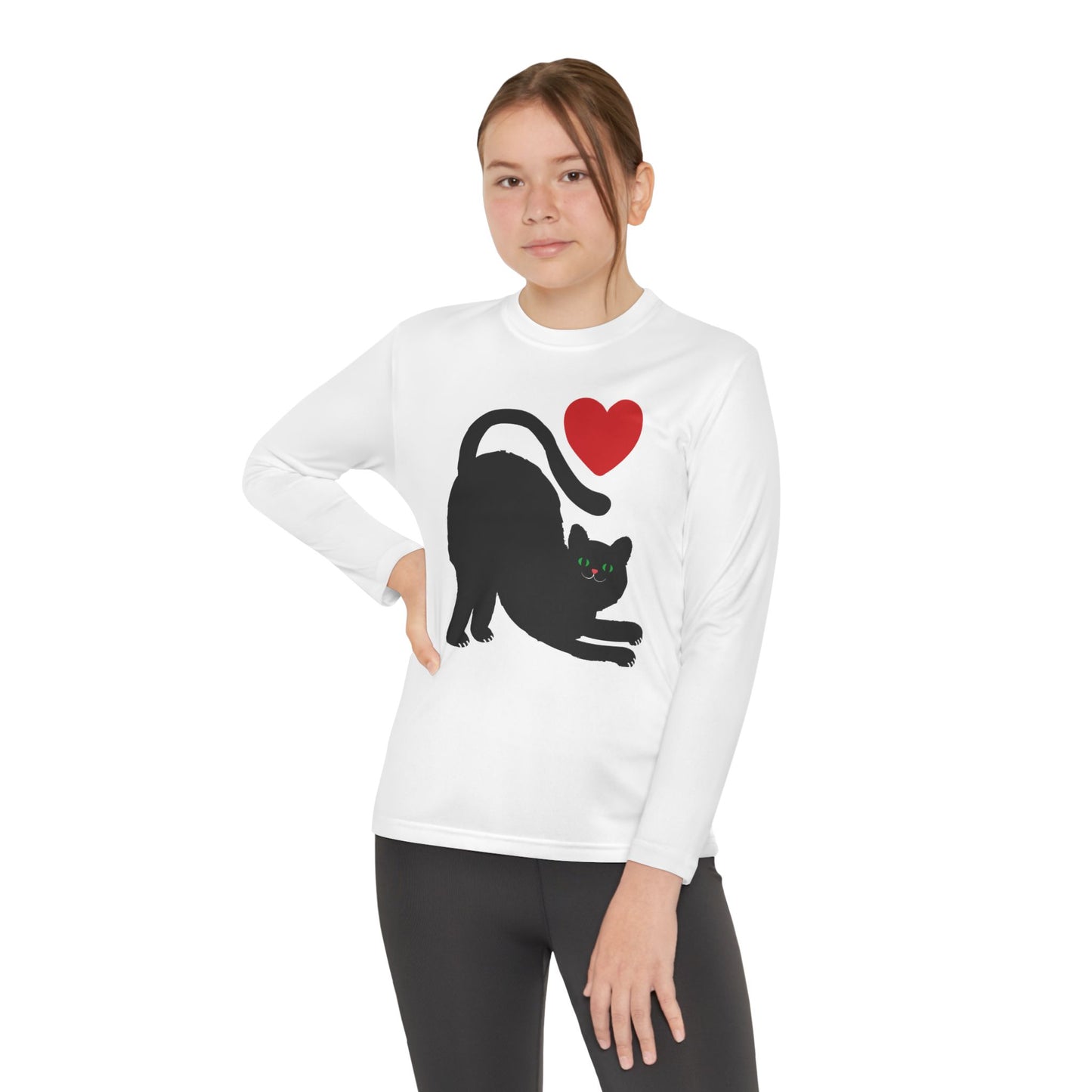 Youth Cute Black Cat Long Sleeve Tee - Perfect for Cat Lovers
