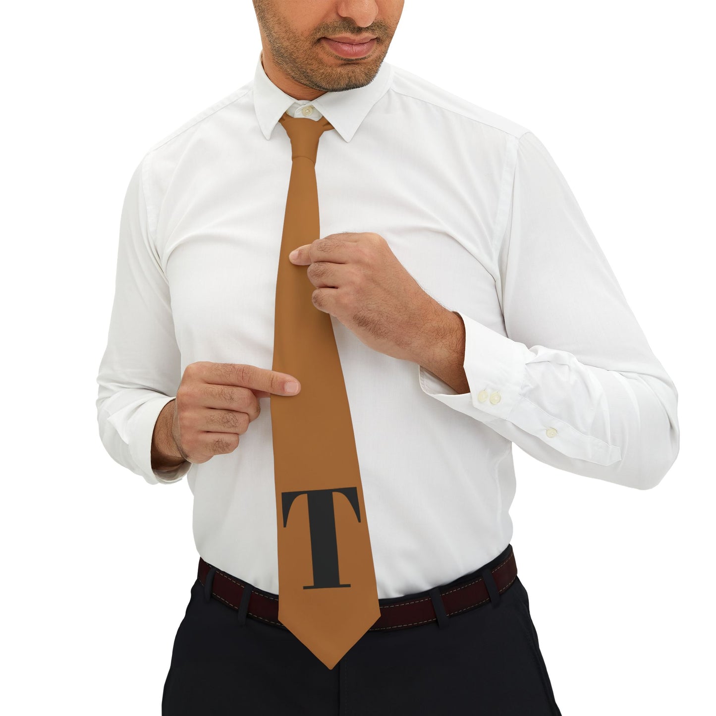 Stylish Orange Necktie with Bold Letter 'T' for Business and Celebrations